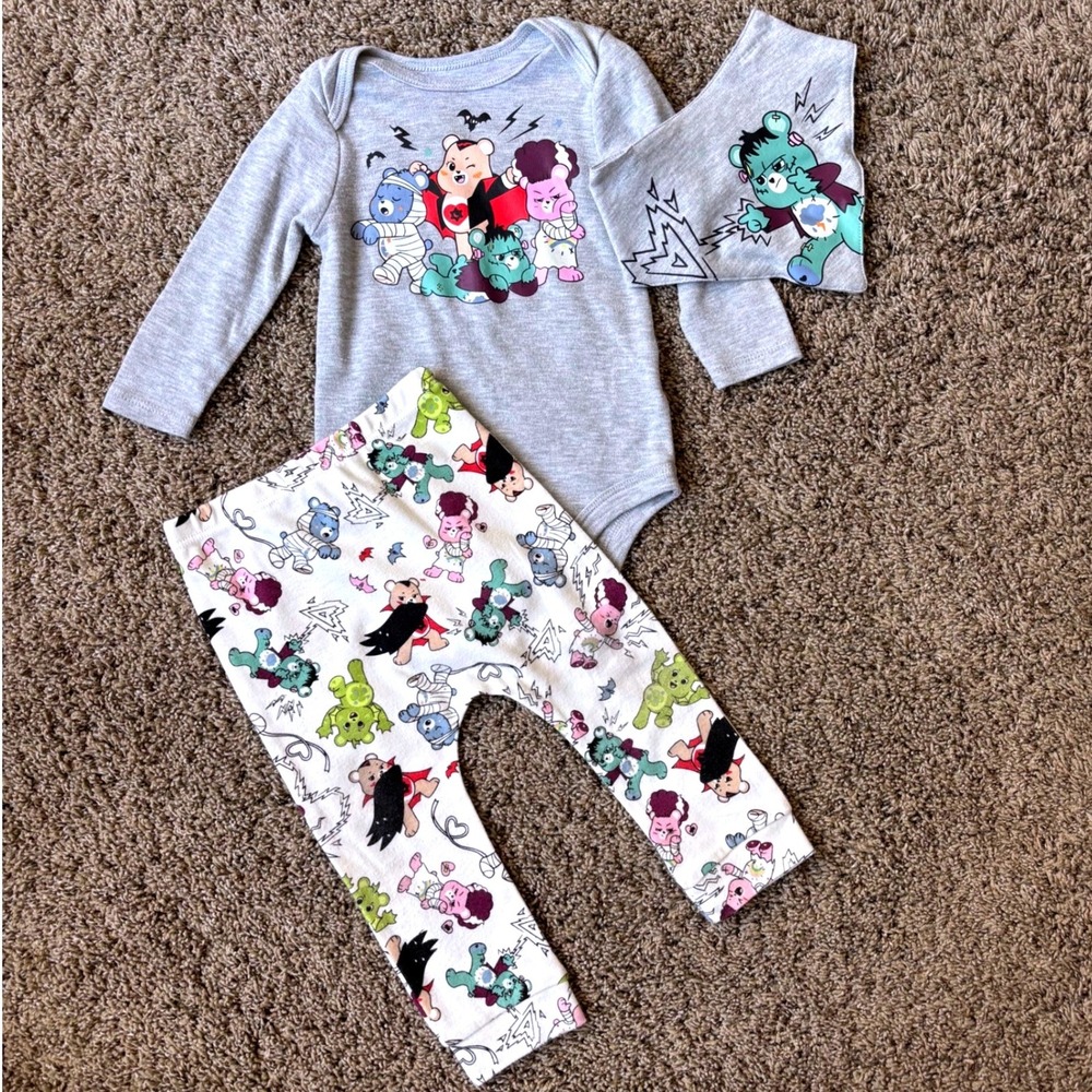 Care Bears Monsters Halloween Bodysuit Pants Bib Set 12M